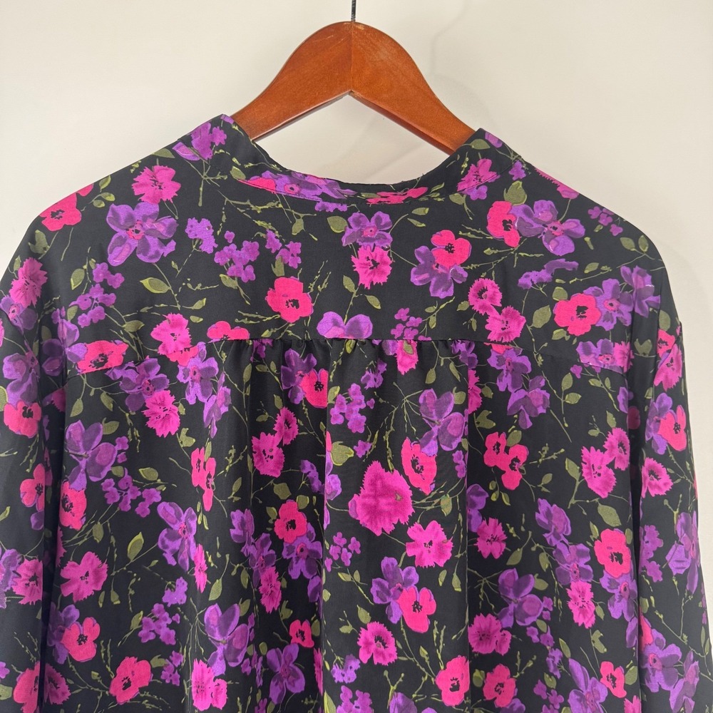 Vtg A Personal Touch Tunic Women 5X Black Pink Floral Button Up Blouse Top Boho - Picture 4 of 10